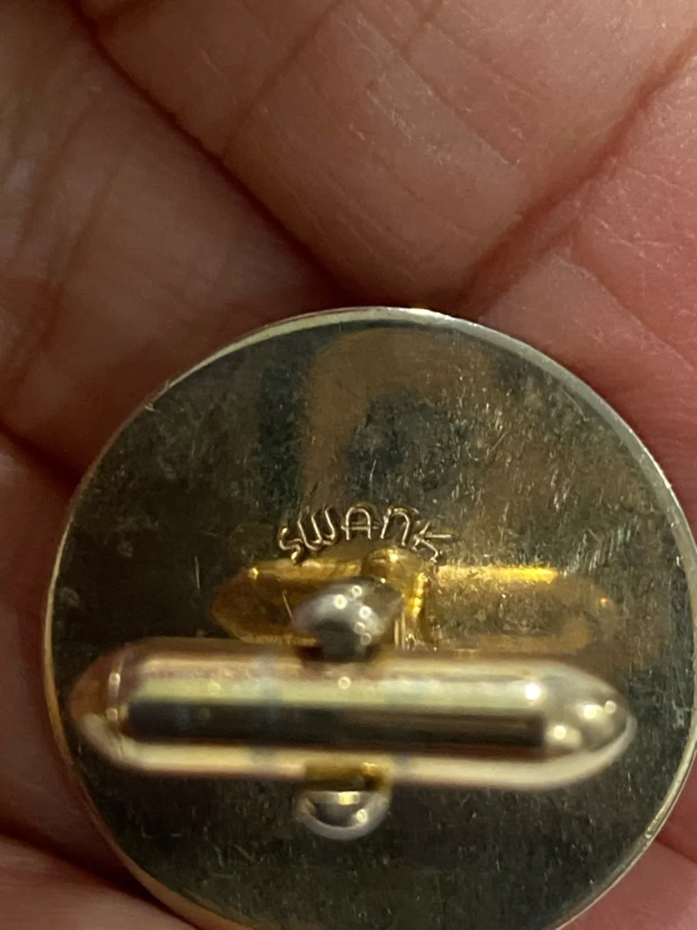 Vintage Swank Gold Tone With Dusty Blue Stone Men's Cuff Links